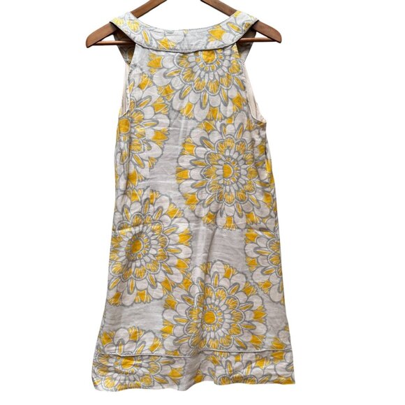 Ann Taylor LOFT Dress Yellow & Gray Floral Linen Shift Sleeveless Summer Size 4 - Picture 3 of 5